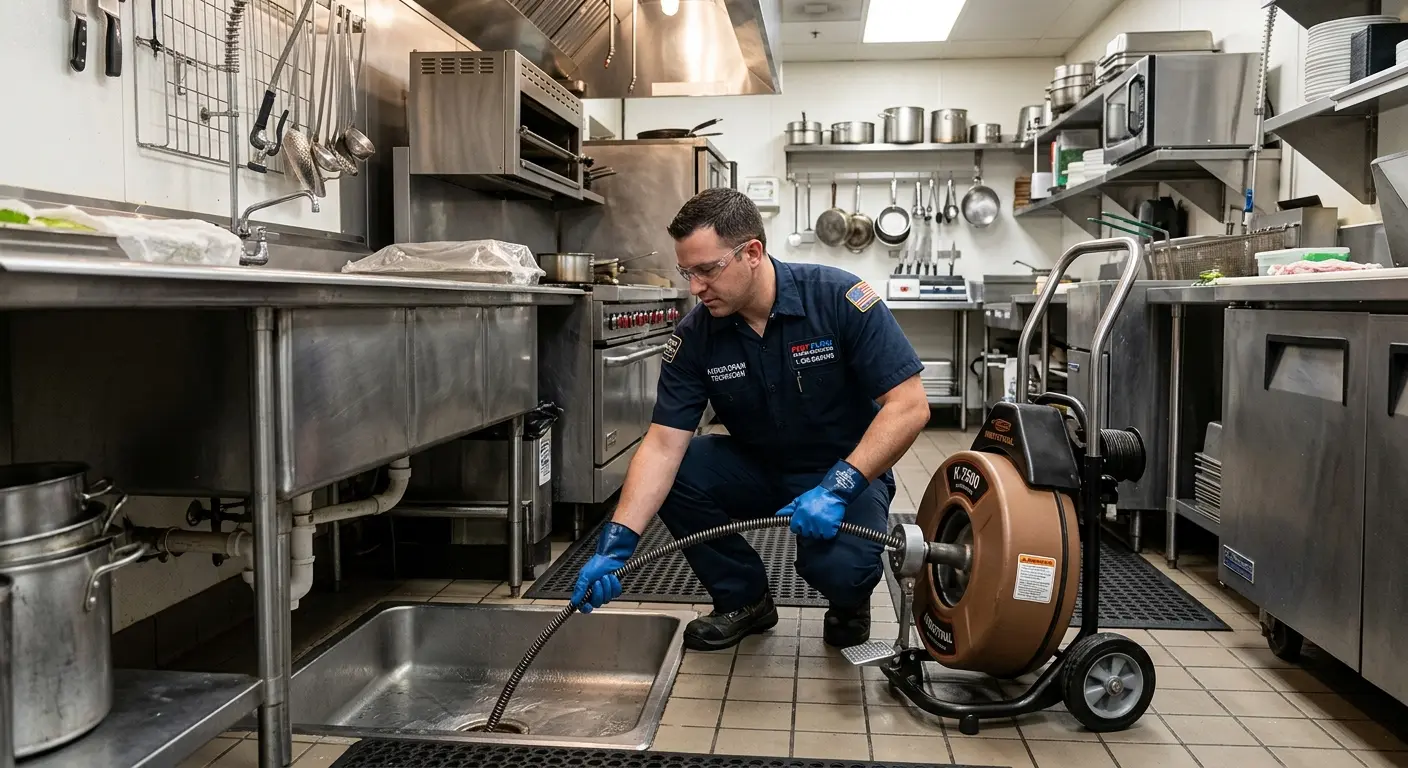 Commercial drain cleaning service in a restaurant kitchen in South River