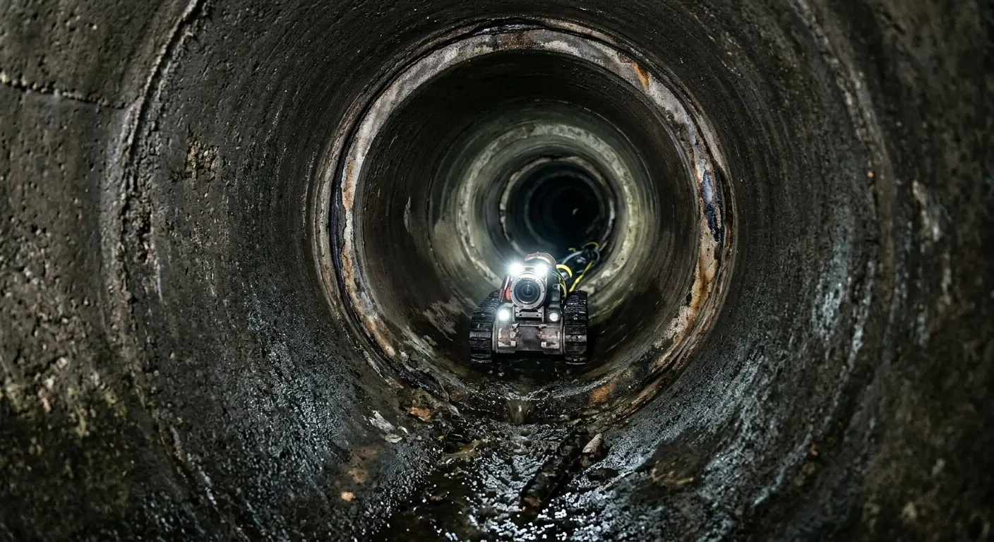 Robotic sewer camera inspecting pipe interior for Drain Snake Service in South River